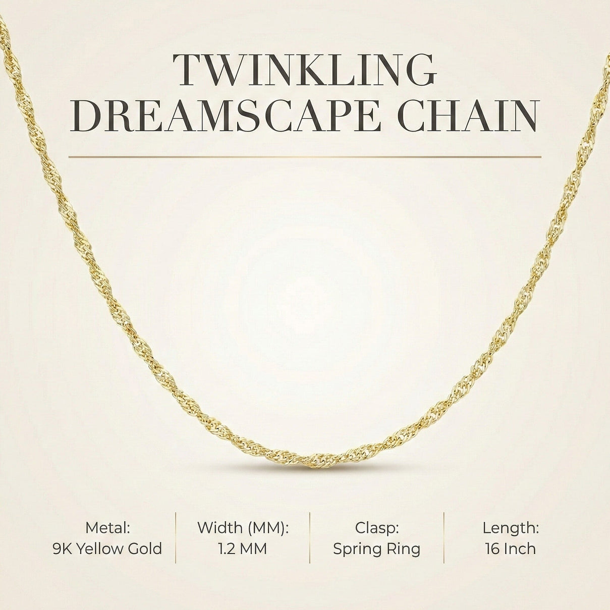 Diamond Cut Twist Curb Chain 16 Inch in 9K Yellow Gold 7576671 6