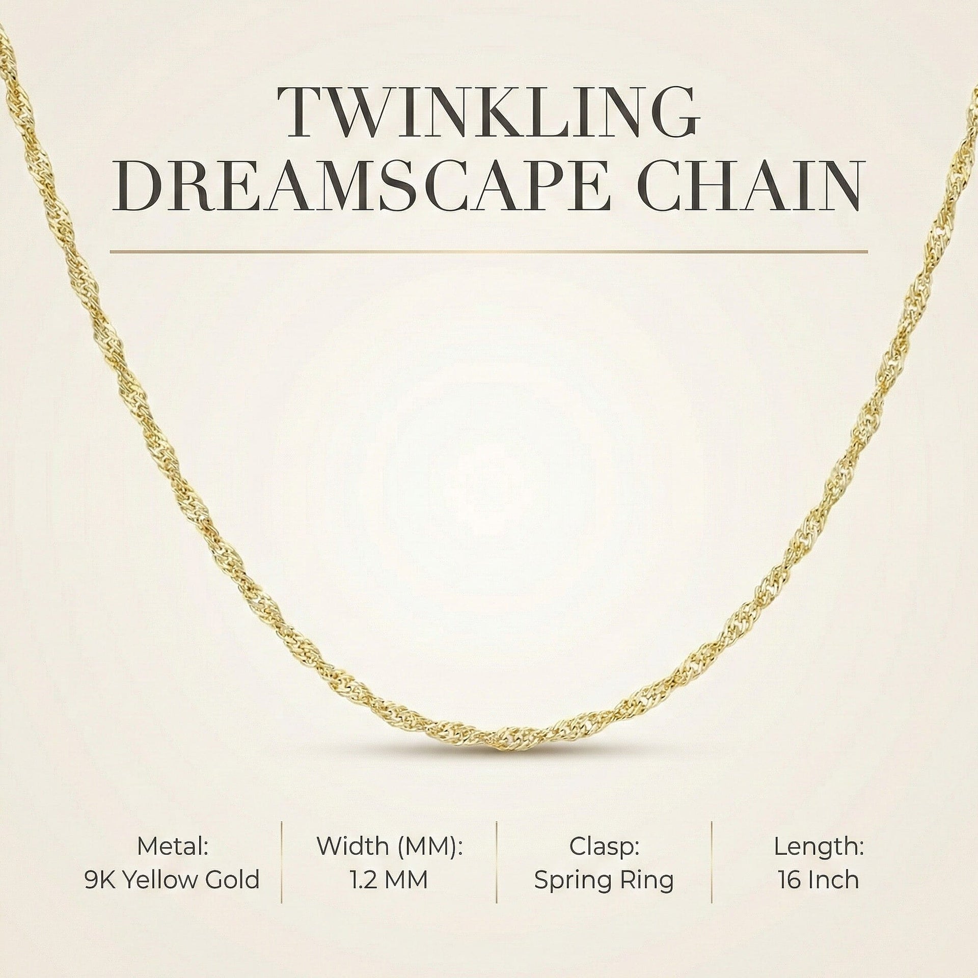 Diamond Cut Twist Curb Chain 16 Inch in 9K Yellow Gold 7576671 6