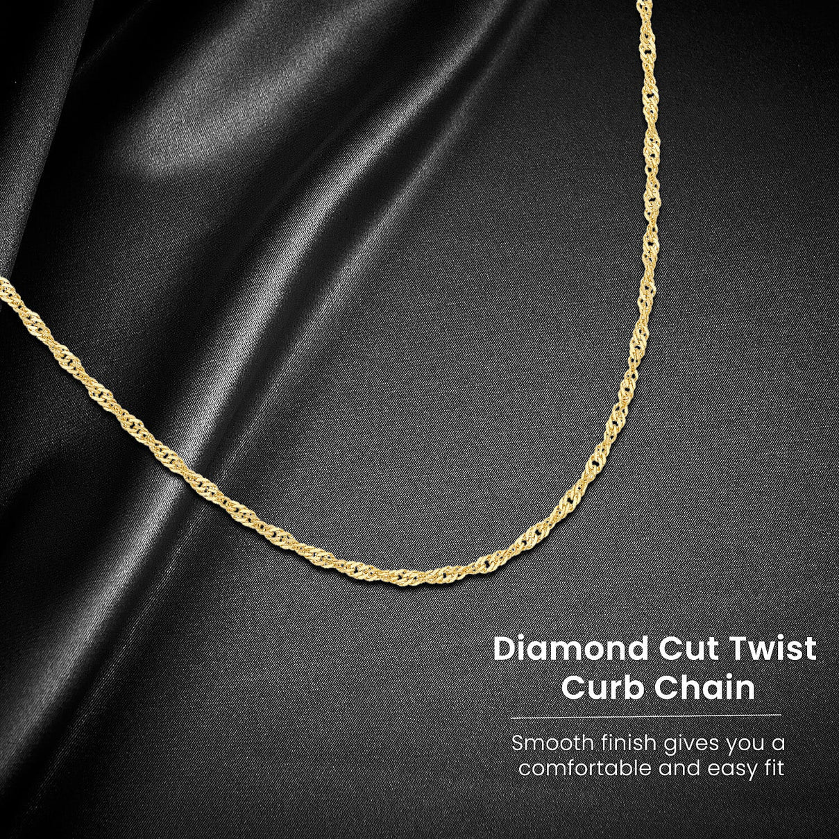 Diamond Cut Twist Curb Chain 18 Inch in 9K Yellow Gold 7576779 3
