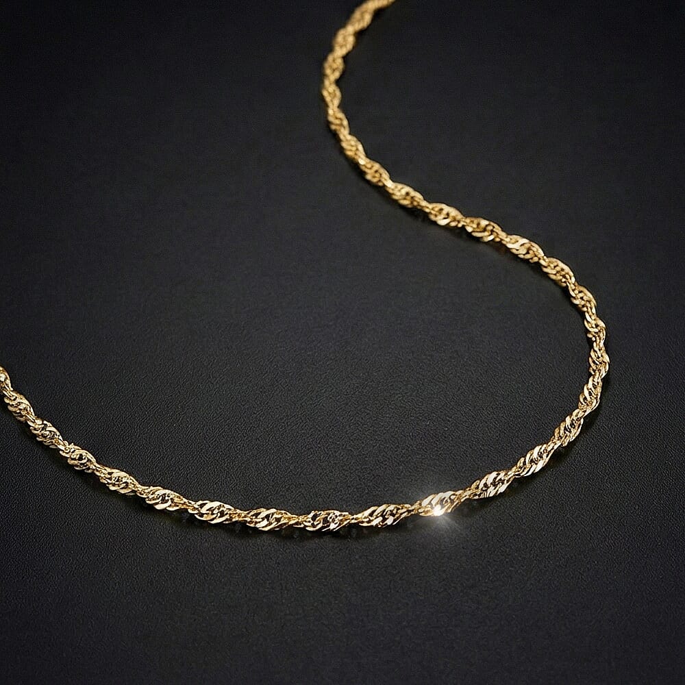 9K Yellow Gold Diamond Cut Twist Curb Chain (Size - 20) with Spring Ring Clasp
