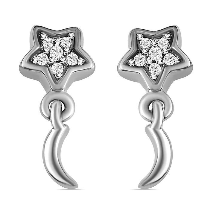 Diamond Dangle Earrings (with Push Back) in Platinum Overlay Sterling Silver 0.06 Ct. 7507929 1