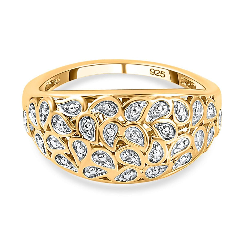 Diamond Dome Ring in Platinum and 18K Vermeil Yellow Gold Plated Sterling Silver