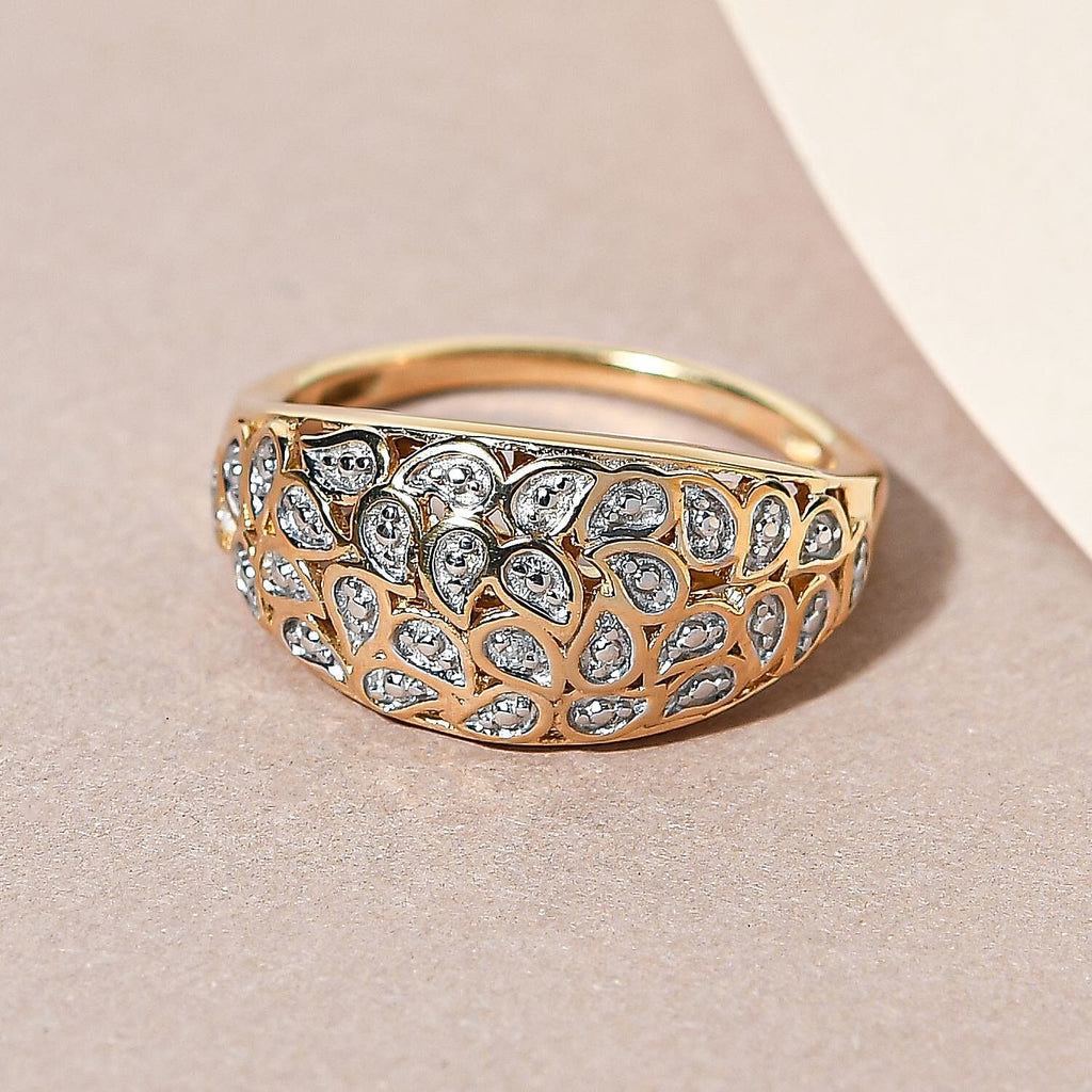 Diamond Dome Ring in Platinum and 18K Vermeil Yellow Gold Plated Sterling Silver