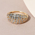 Diamond Dome Ring in Platinum and 18K Vermeil Yellow Gold Plated Sterling Silver