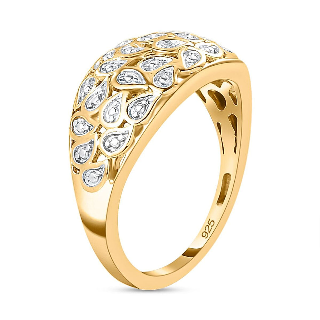 Diamond Dome Ring in Platinum and 18K Vermeil Yellow Gold Plated Sterling Silver