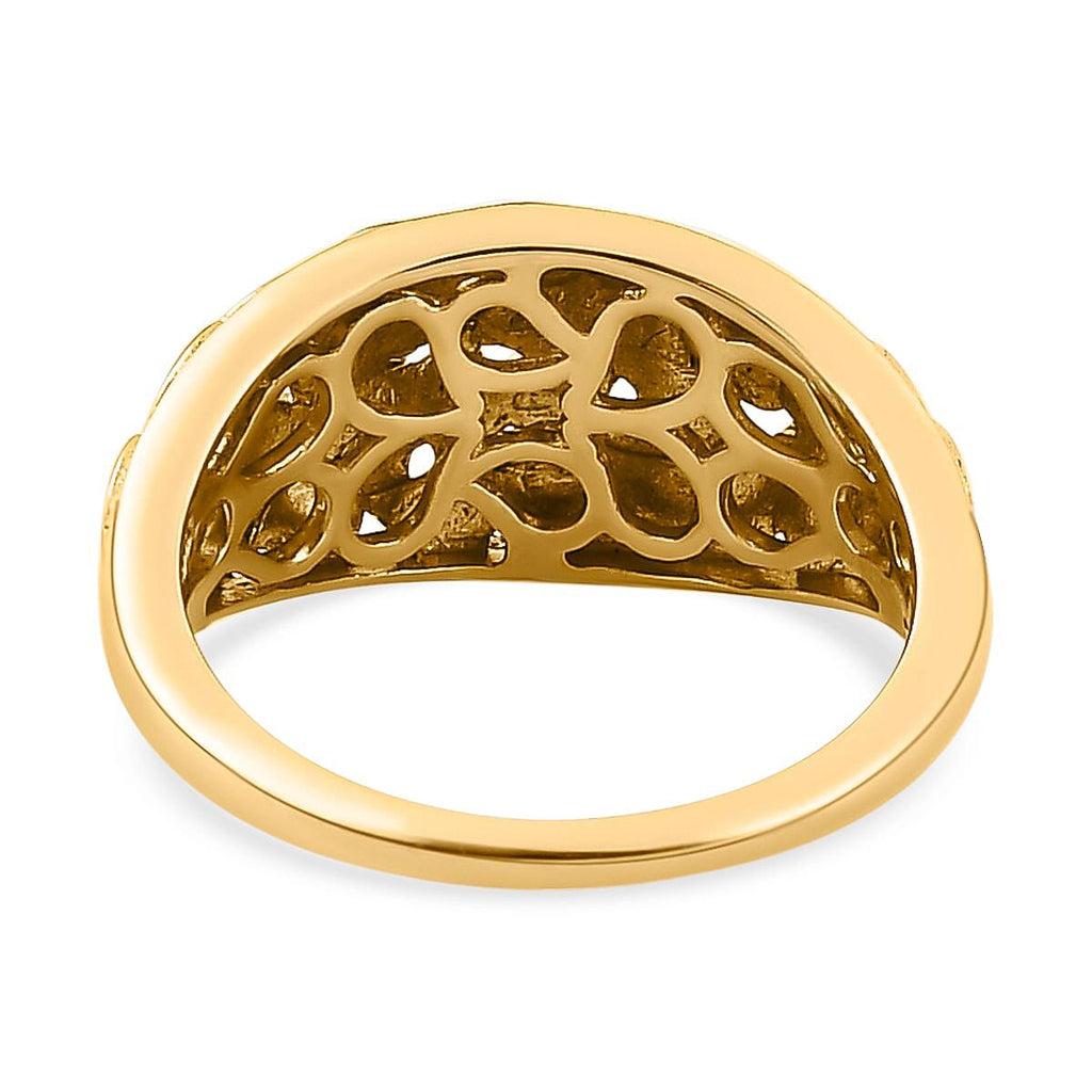 Diamond Dome Ring in Platinum and 18K Vermeil Yellow Gold Plated Sterling Silver