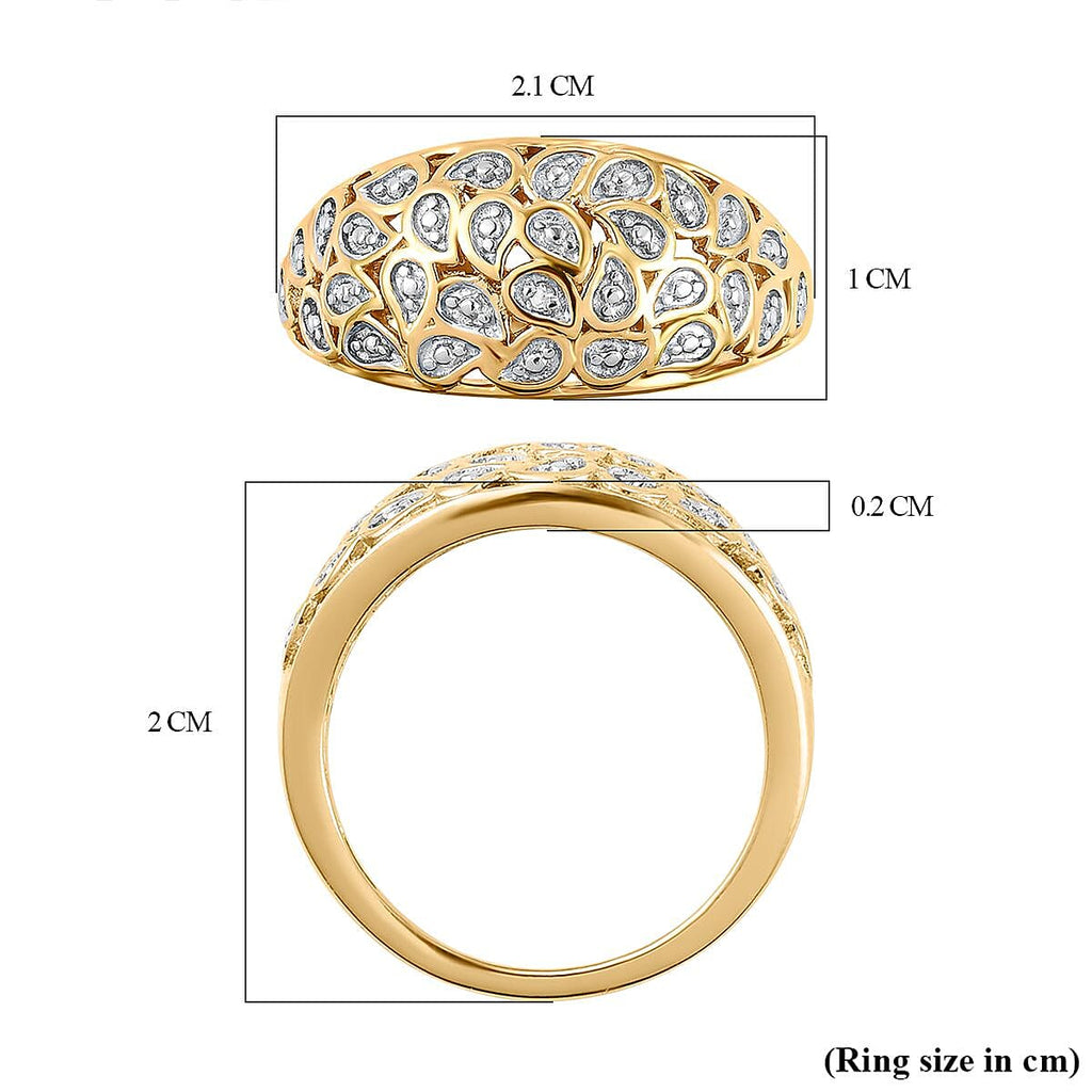 Diamond Dome Ring in Platinum and 18K Vermeil Yellow Gold Plated Sterling Silver