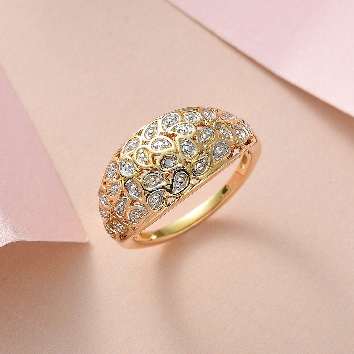 Diamond Dome Ring in Sterling Silver with Platinum and 18K Vermeil Yellow Gold 3657378 2