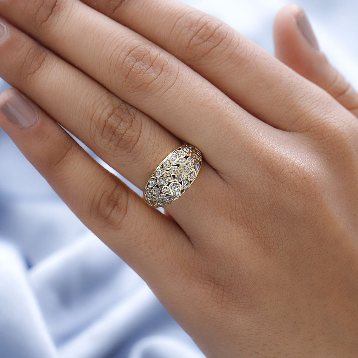 Diamond Dome Ring in Sterling Silver with Platinum and 18K Vermeil Yellow Gold 3657378 3