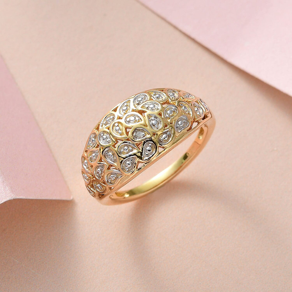 Diamond Dome Ring in Sterling Silver with Platinum and 18K Vermeil Yellow Gold 3657381 4