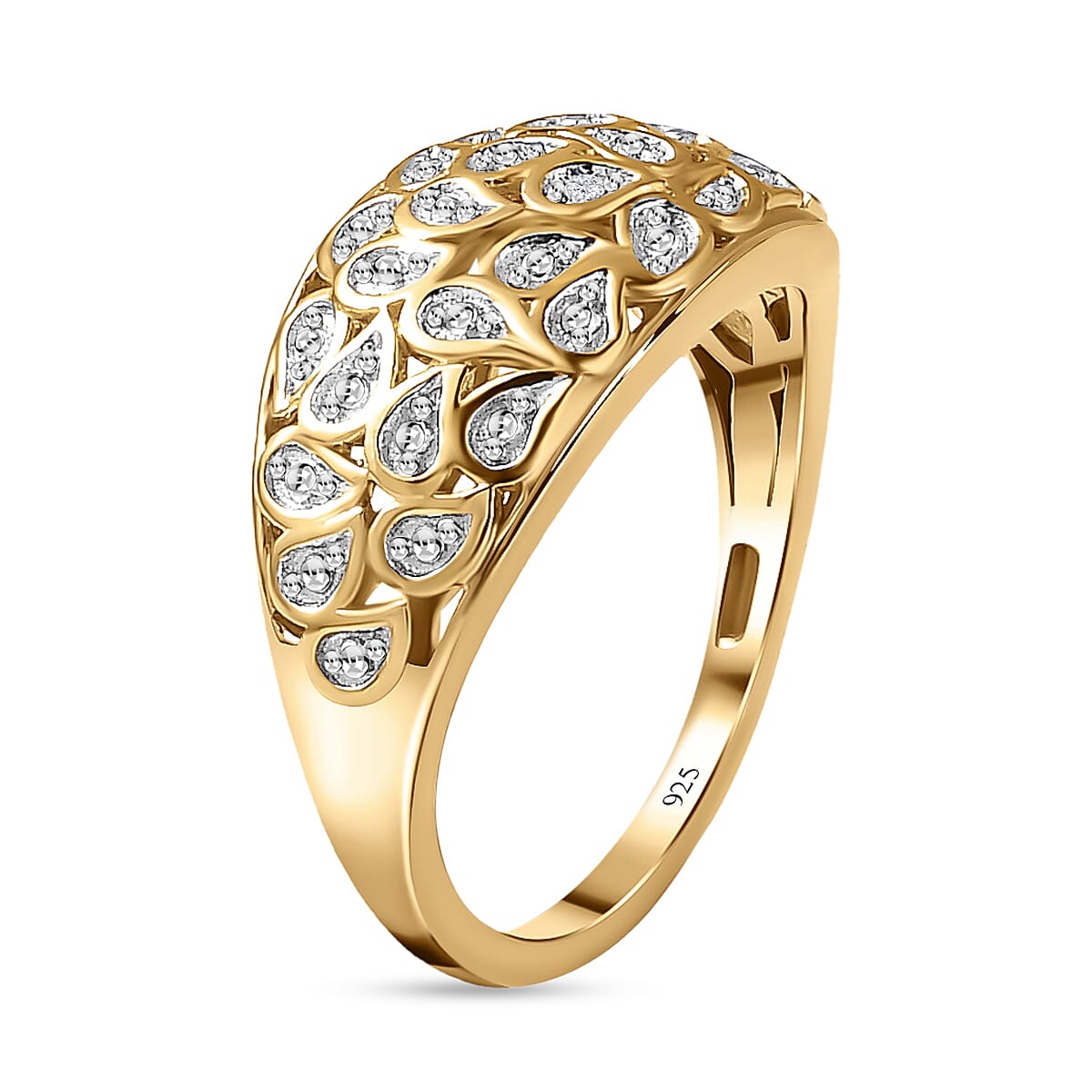 Diamond Dome Ring in Sterling Silver with Platinum and 18K Vermeil Yellow Gold 3657381 8