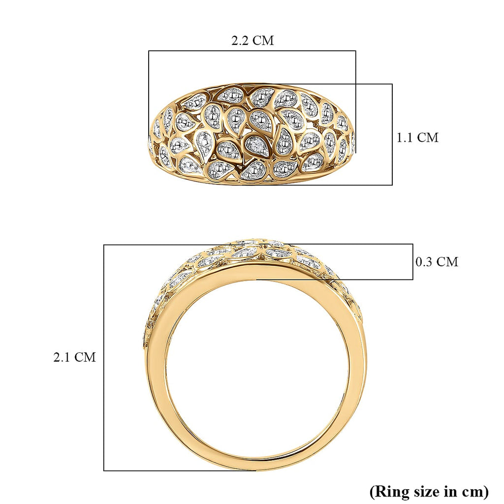 Diamond Dome Ring in 18K Vermeil Yellow Gold Plated and Plating Overlay.