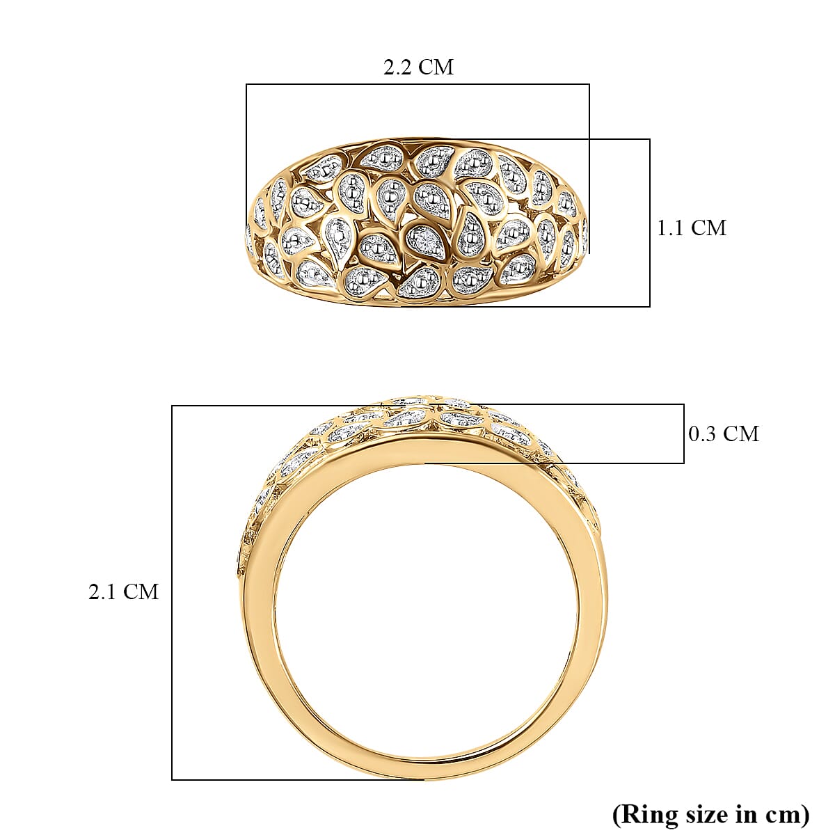 Diamond Dome Ring in Sterling Silver with Platinum and 18K Vermeil Yellow Gold 3657381 12