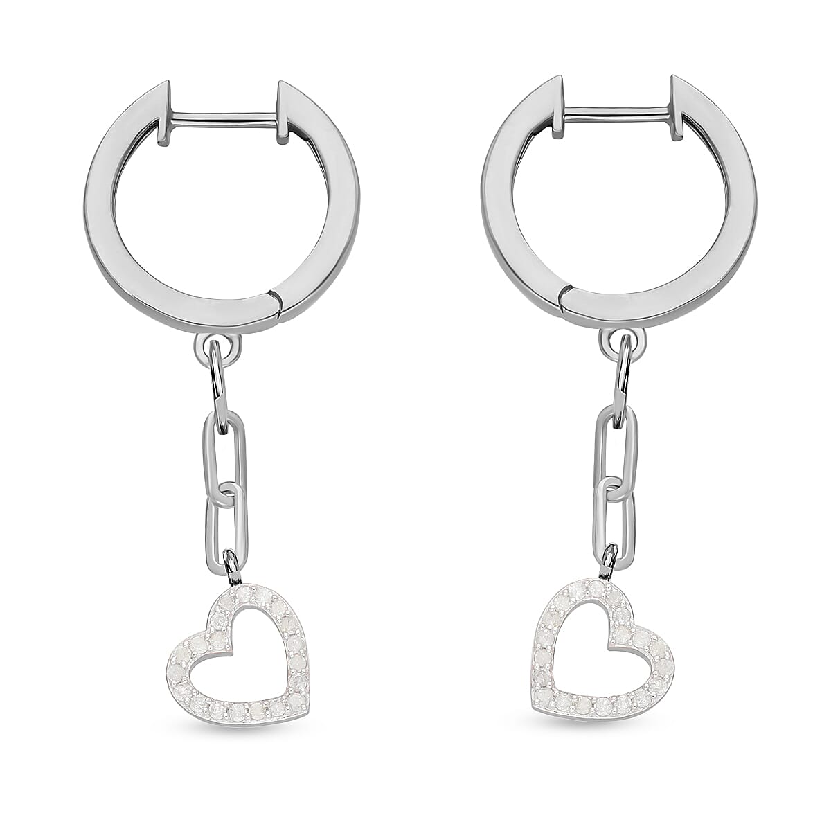 Diamond Heart Drop Earrings in Platinum Overlay Sterling Silver 0.24 Ct. 7631566 0