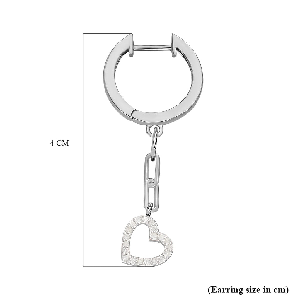 Diamond Heart Drop Earrings in Platinum Overlay Sterling Silver 0.24 Ct.