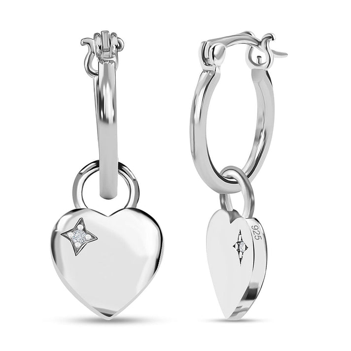 Natural White Diamond Hoop Earrings With Heart Charm in Platinum Overlay Sterling Silver 7487232 2