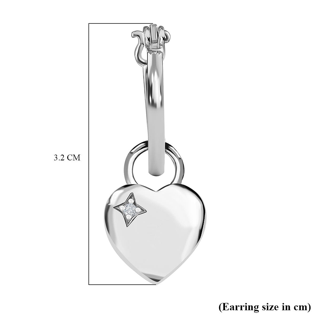 Natural White Diamond Hoop Earrings With Heart Charm in Platinum Overlay Sterling Silver 7487232 10