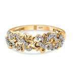Natural White Diamond Fleur De Lis Ring in Platinum Overlay with 18K Vermeil Yellow Gold Plated Sterling Silver