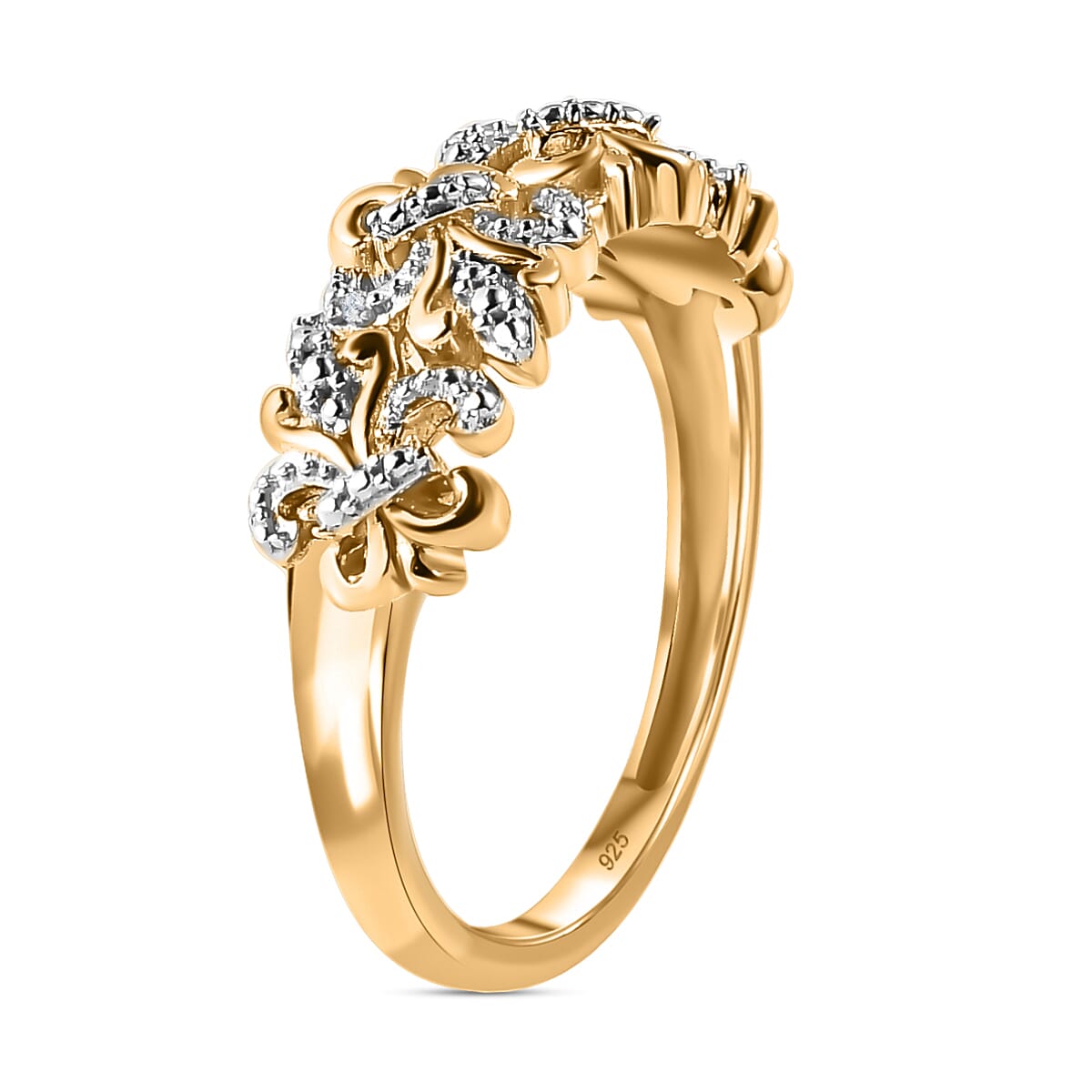 Natural White Diamond Fleur De Lis Ring in Platinum Overlay with 18K Vermeil Yellow Gold Plated Sterling Silver 7569383 4