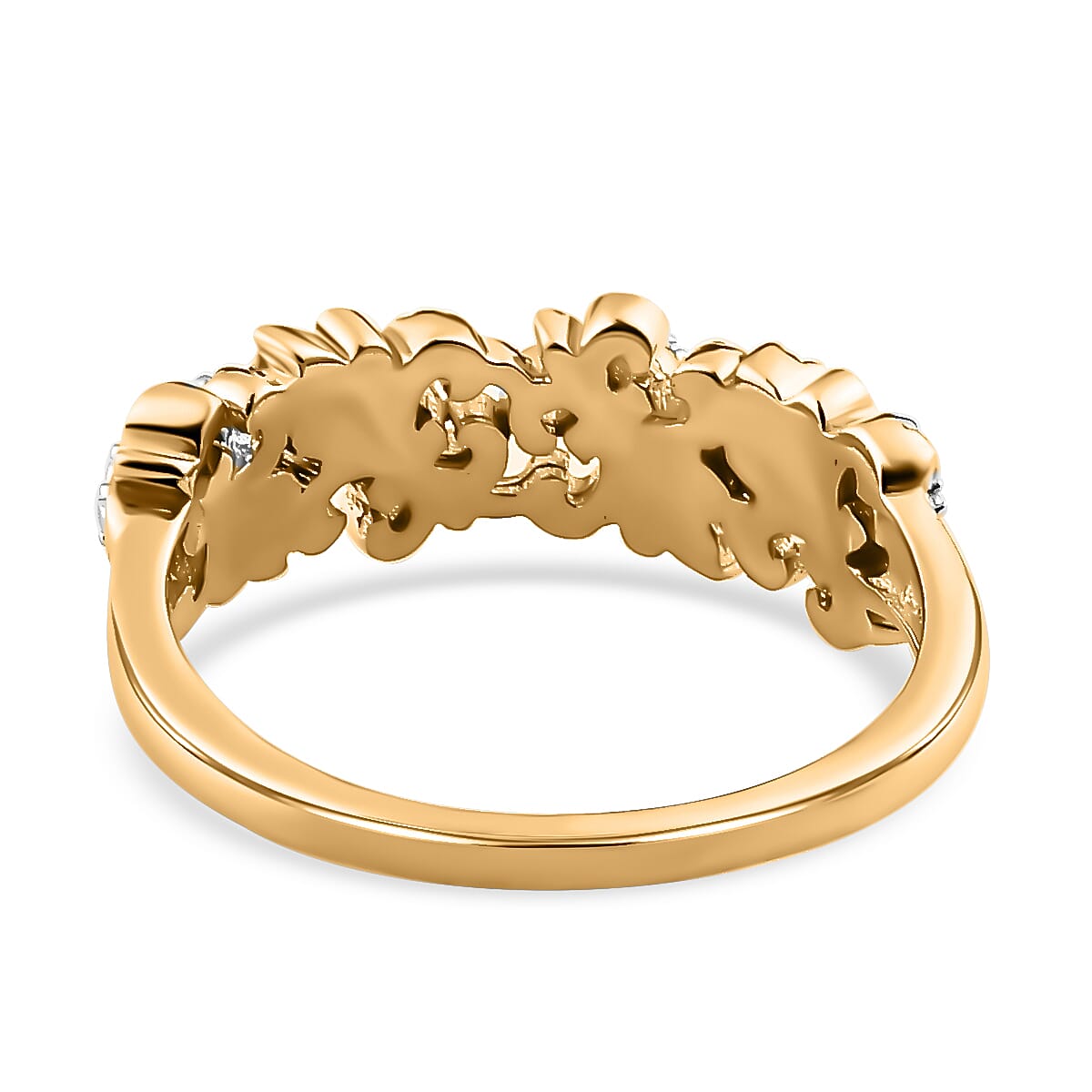 Natural White Diamond Fleur De Lis Ring in Platinum Overlay with 18K Vermeil Yellow Gold Plated Sterling Silver 7569383 5