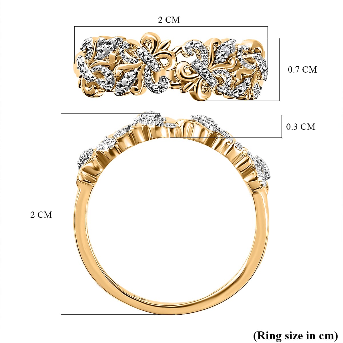 Natural White Diamond Fleur De Lis Ring in Platinum Overlay with 18K Vermeil Yellow Gold Plated Sterling Silver 7569383 6