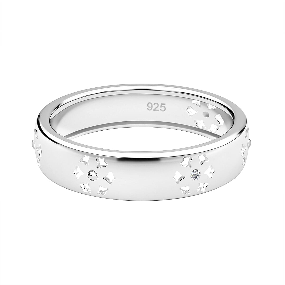 Diamond Floral Wedding Band Ring in Sterling Silver V32638139 0