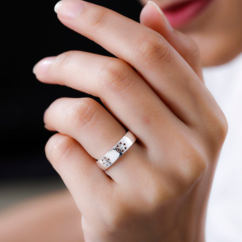 Diamond Floral Band Ring in Sterling Silver