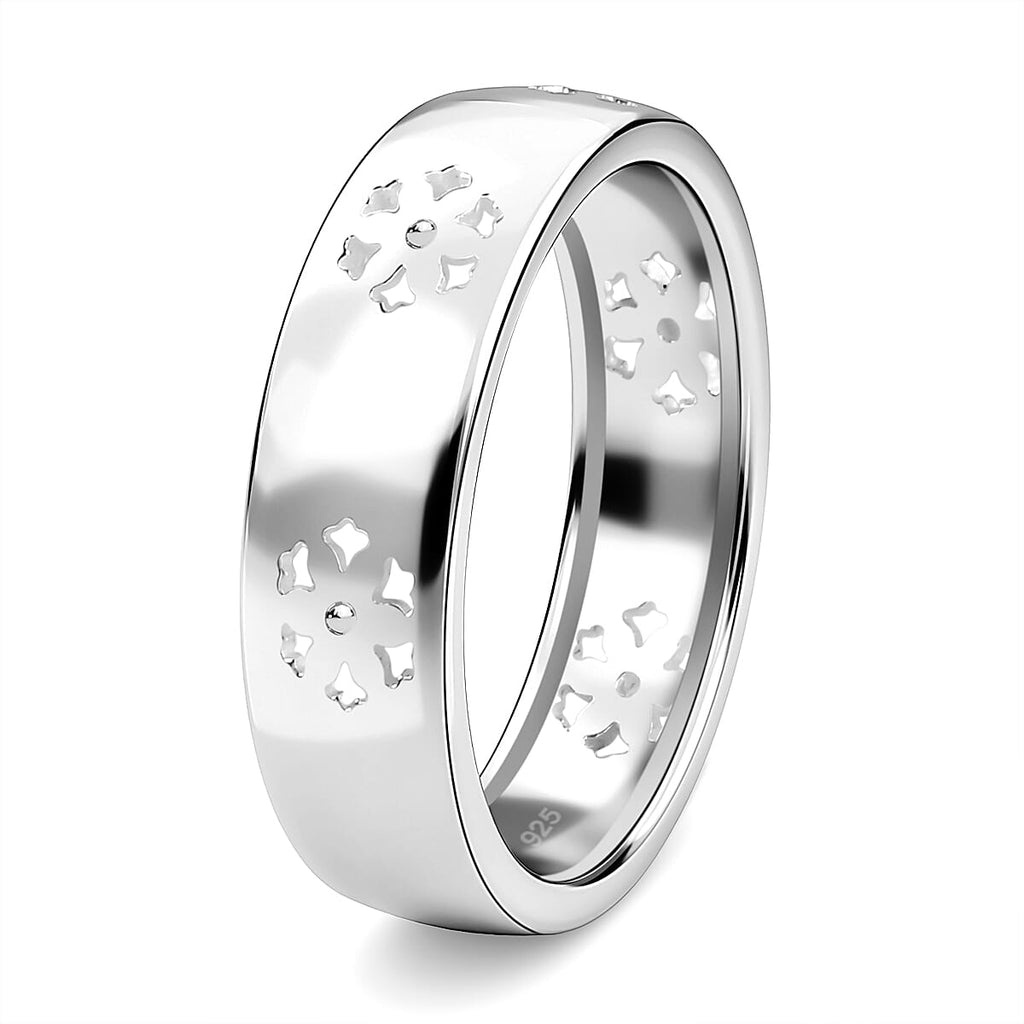 Diamond Floral Band Ring in Sterling Silver