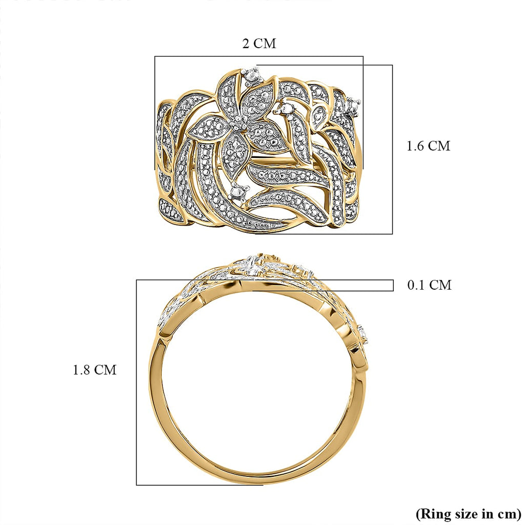 Diamond Floral Ring in 18K Gold Vermeil Overlay Sterling Silver