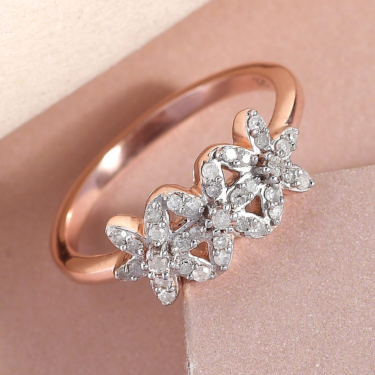 Diamond Floral Ring in 18K Vermeil Rose Gold Plated Sterling Silver 8899516 2