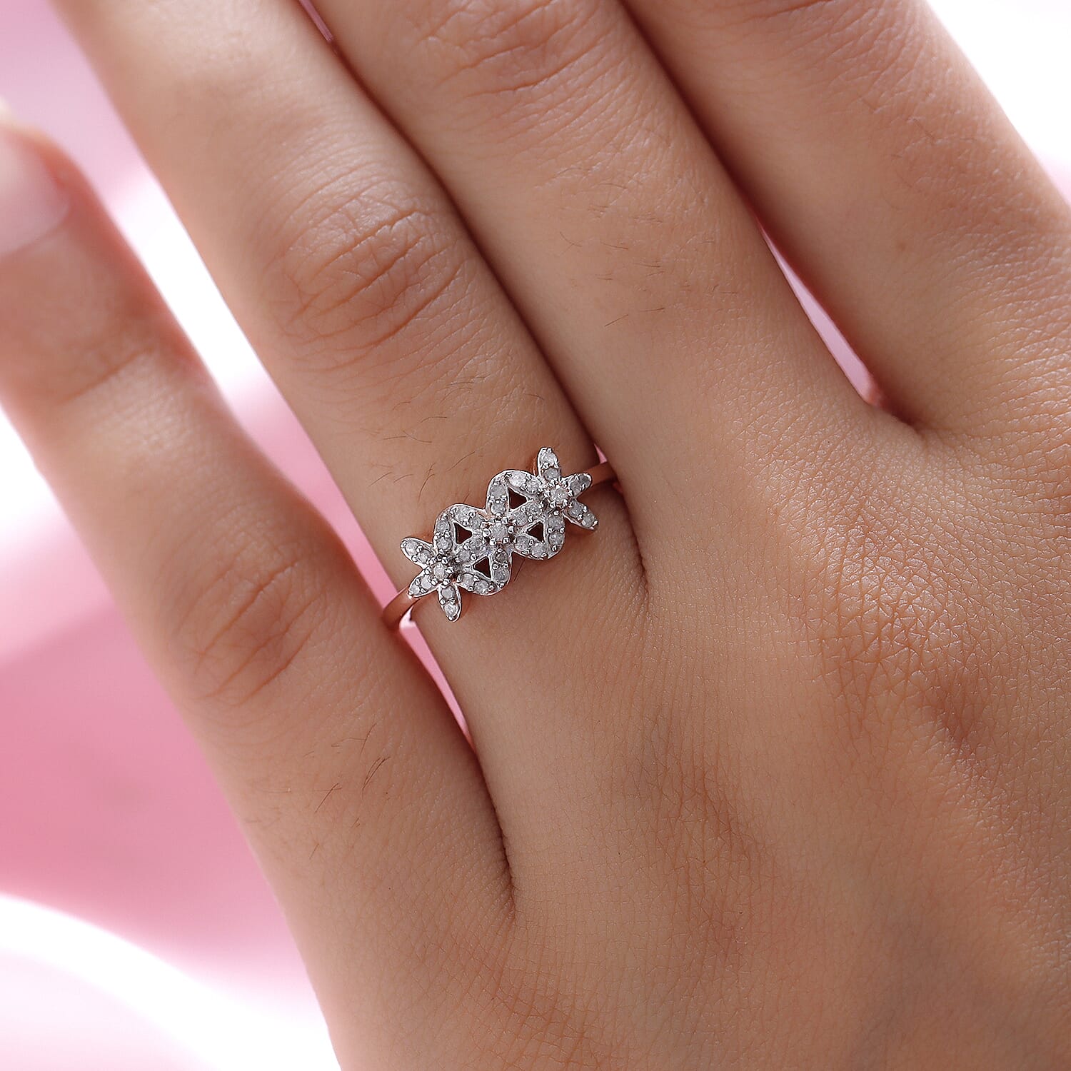 Diamond Floral Ring in 18K Vermeil Rose Gold Plated Sterling Silver 8899516 3