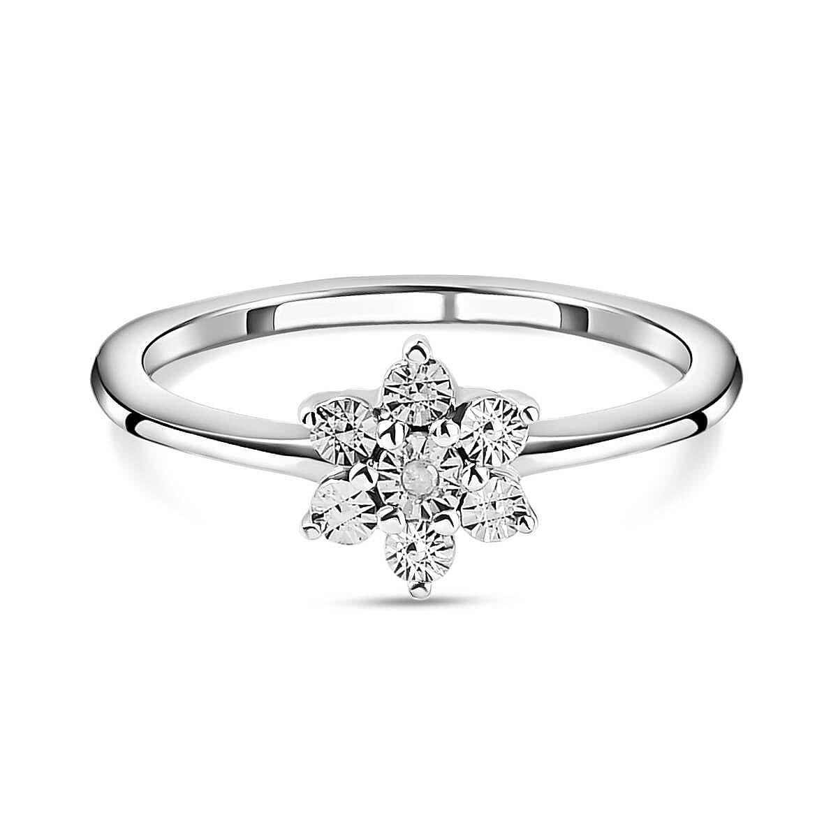 Diamond Floral Ring in Platinum Overlay Sterling Silver 7441481 0