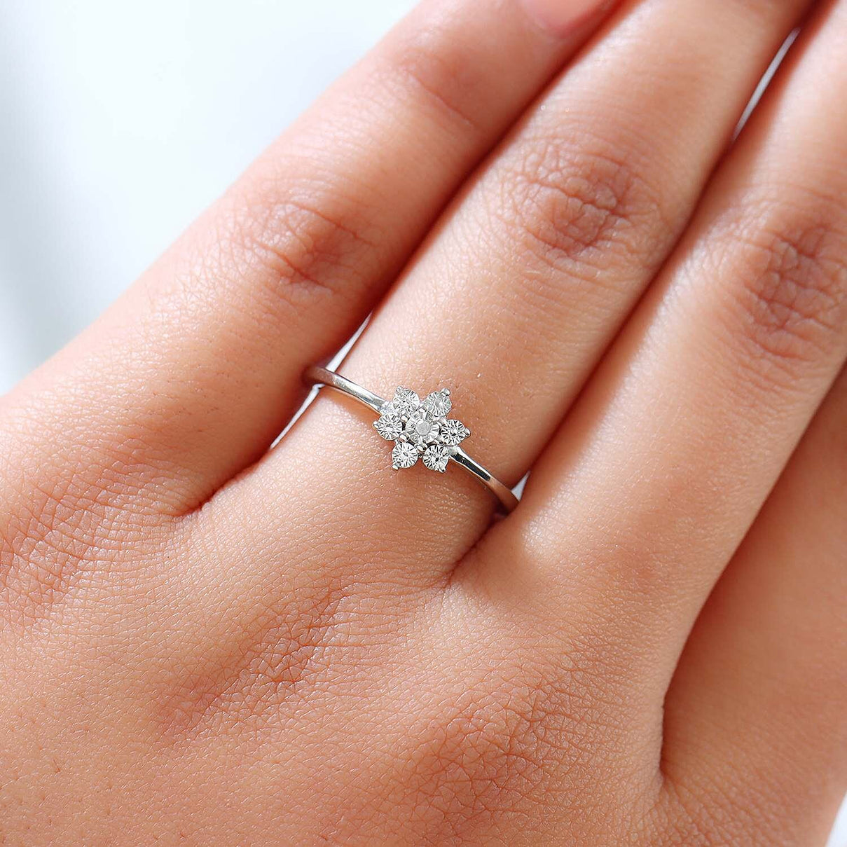 Diamond Floral Ring in Platinum Overlay Sterling Silver 7441481 3