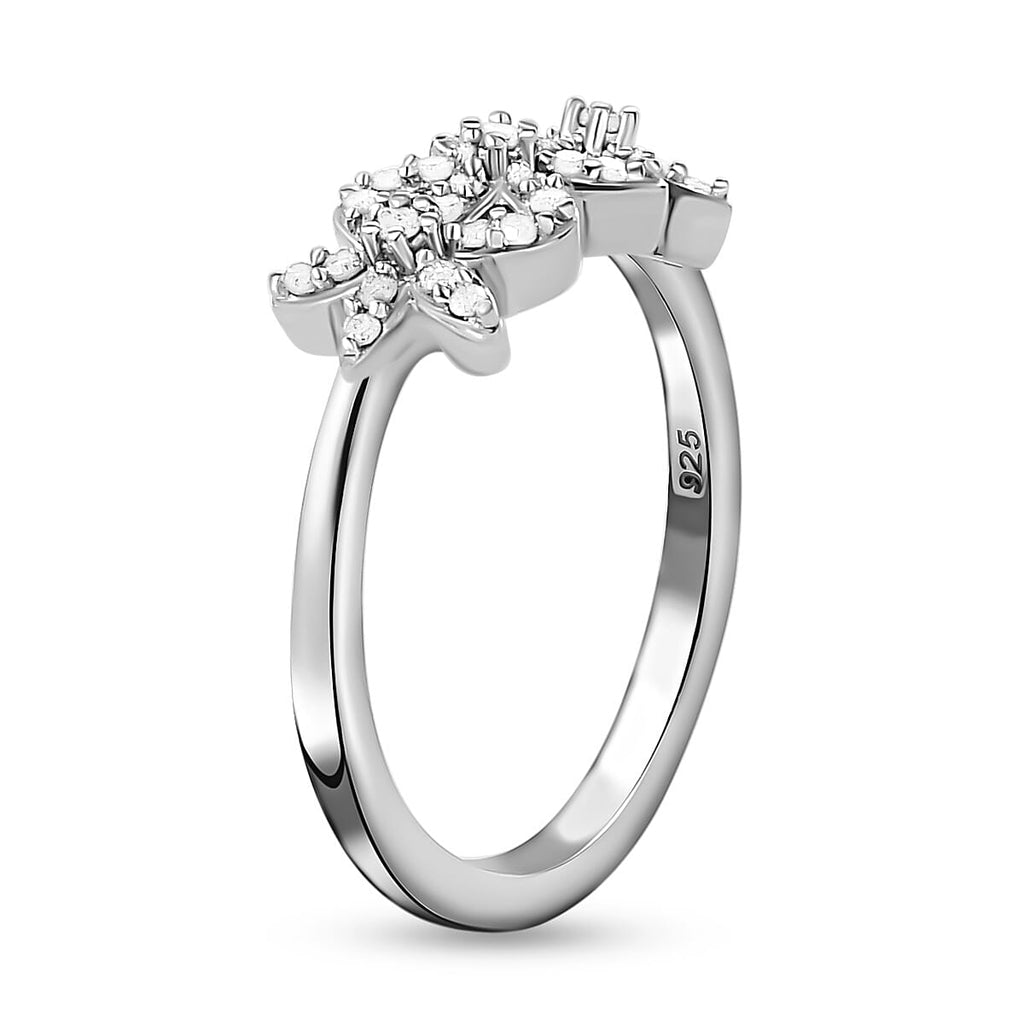 Diamond Floral Ring in  Platinum Overlay Sterling Silver
