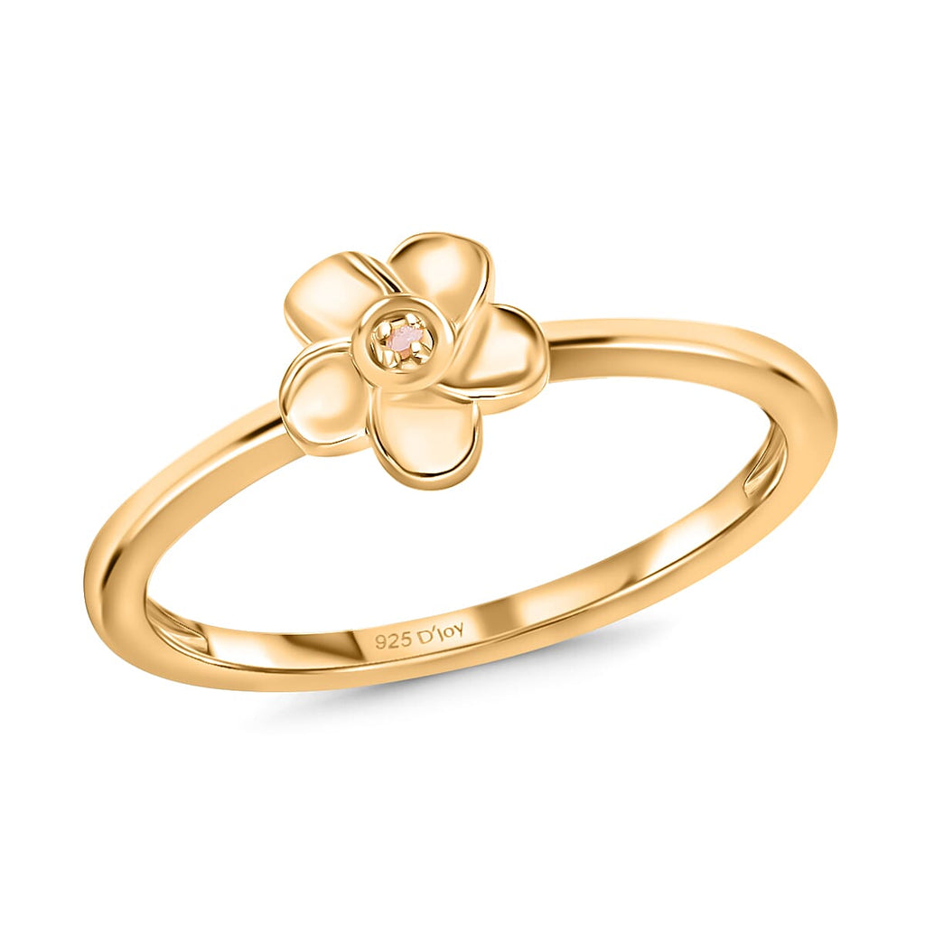 White Diamond Floral Ring in 18K Vermeil Yellow Gold Plated Sterling Silver