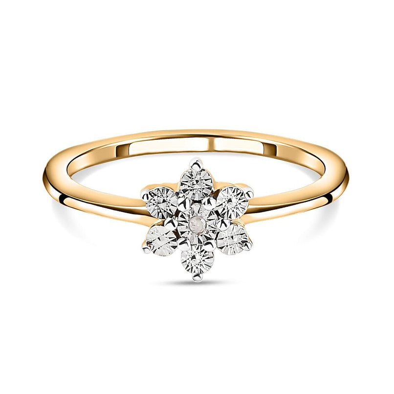 Diamond Floral Ring in 18K Yellow Gold Vermeil Plated Sterling Silver 0.006 Ct