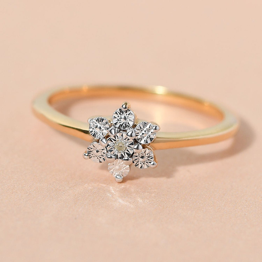 Diamond Floral Ring in 18K Yellow Gold Vermeil Plated Sterling Silver 0.006 Ct