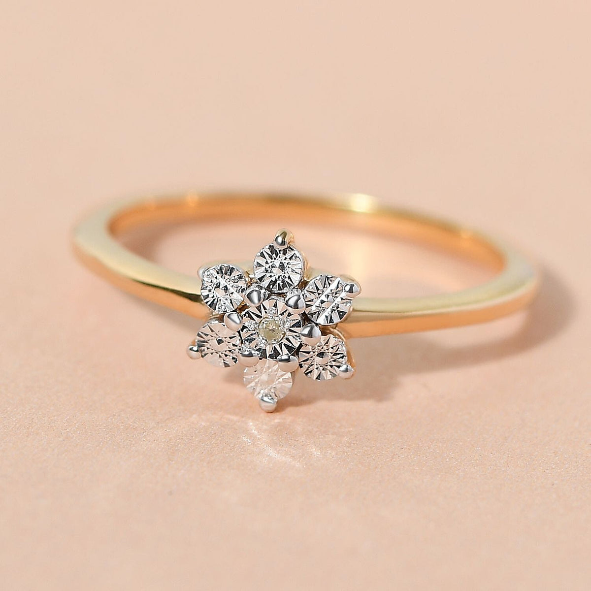 Diamond Floral Ring in Yellow Gold Plated Sterling Silver 7441499 2
