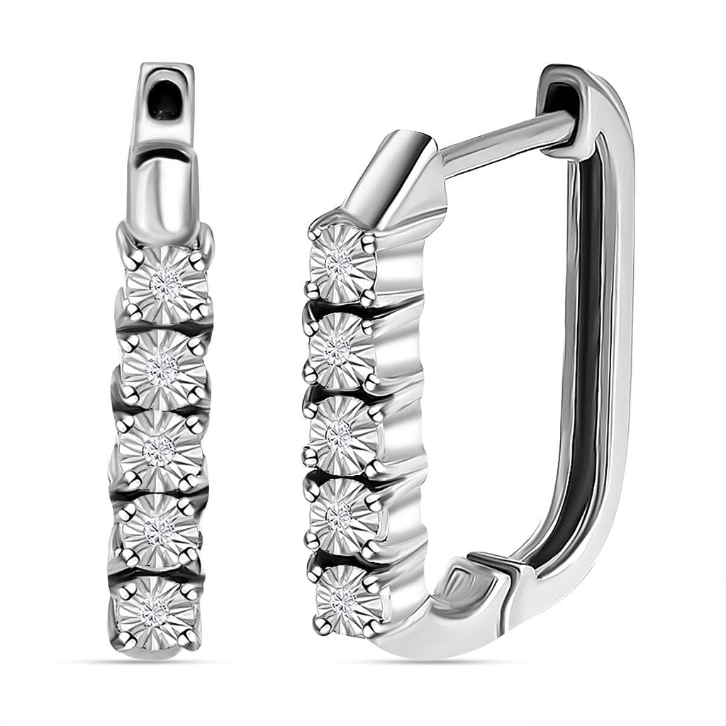 Natural White Diamond Hoop Earrings in Platinum Overlay Sterling Silver