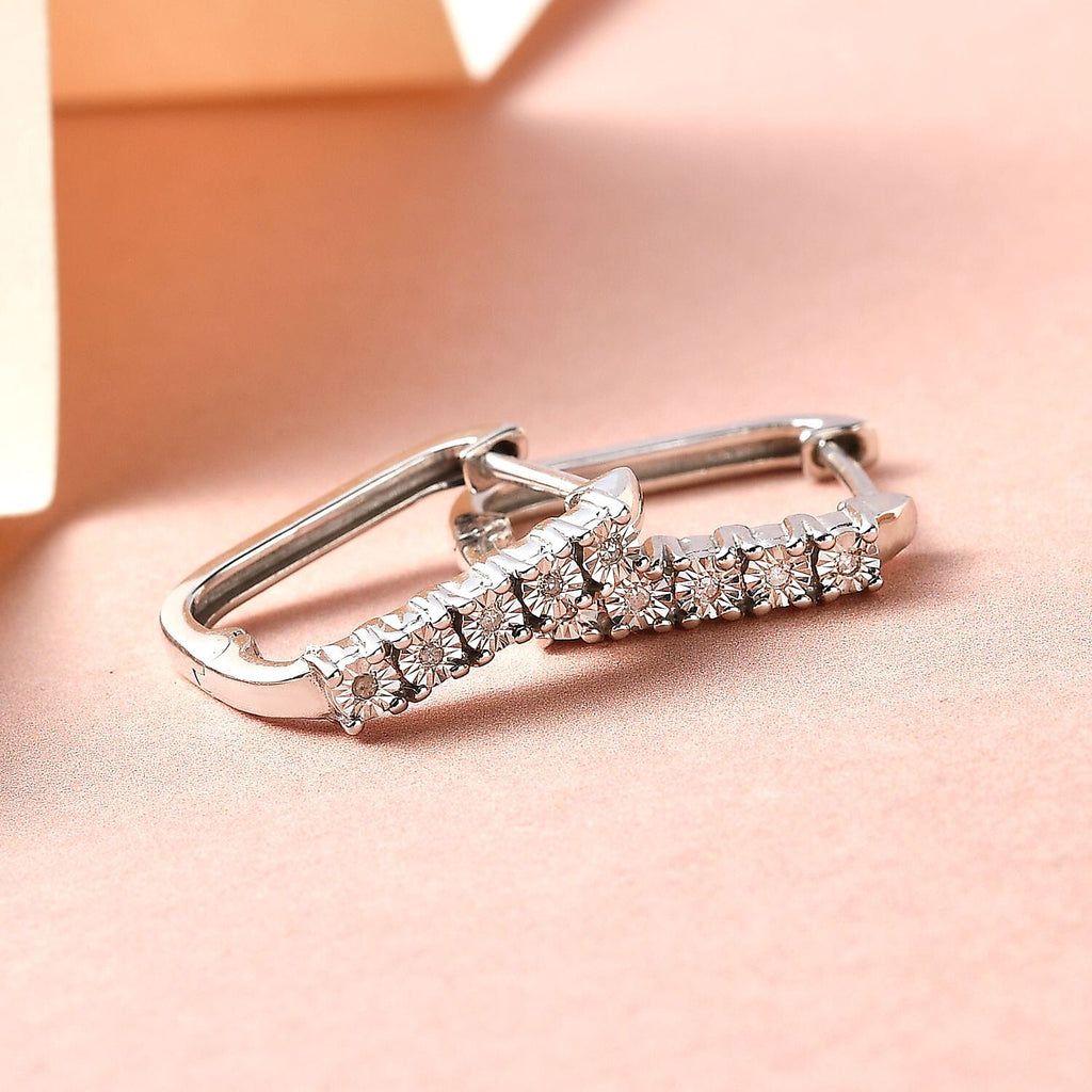 Natural White Diamond Hoop Earrings in Platinum Overlay Sterling Silver