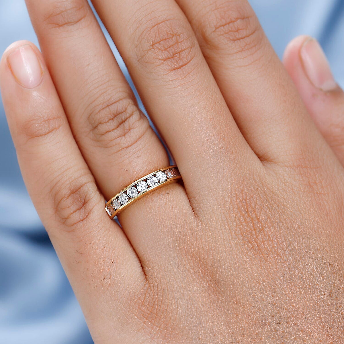 Diamond Half Eternity Band Ring in 18K Yellow Gold Vermeil Plated Sterling Silver 7665147 5