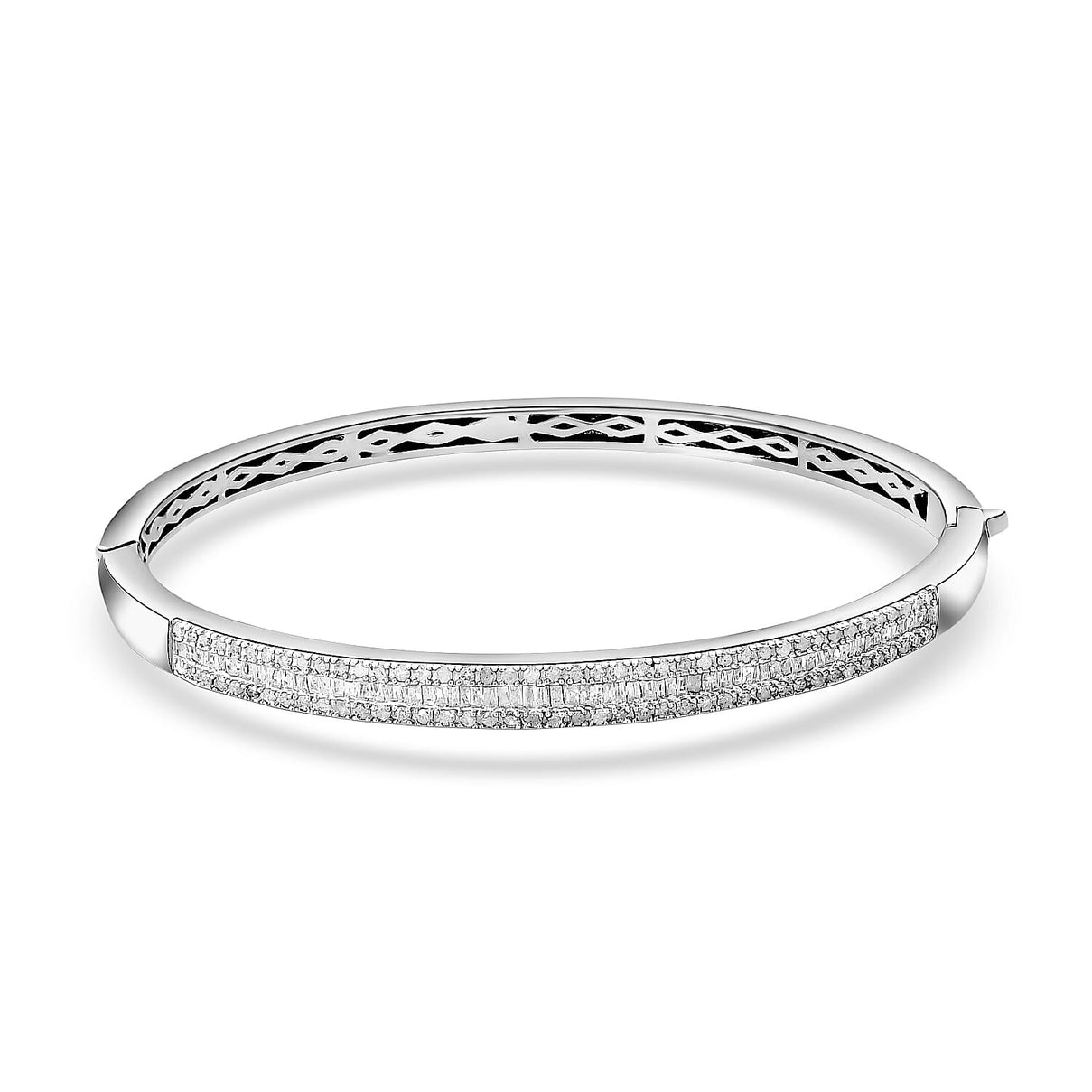 Diamond Half Eternity Bangle Bracelet Size 7.5 inches in Platinum Plated Sterling Silver 1.00 Ct, Silver Wt. 16.06 Gms 8934781 0