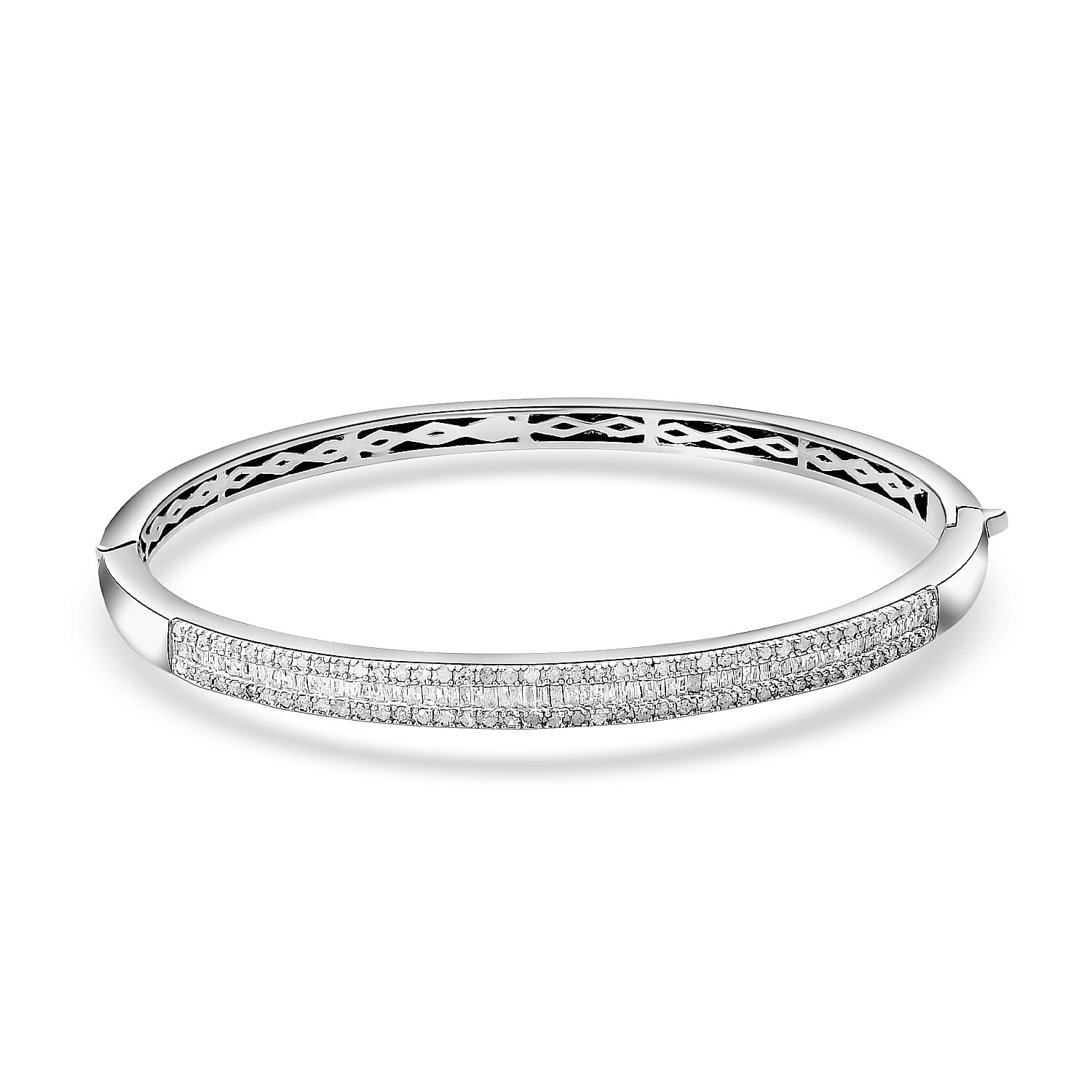 Diamond Half Eternity Bangle Bracelet Size 7.5 inches in Platinum Plated Sterling Silver 1.00 Ct, Silver Wt. 16.06 Gms 8934781 0