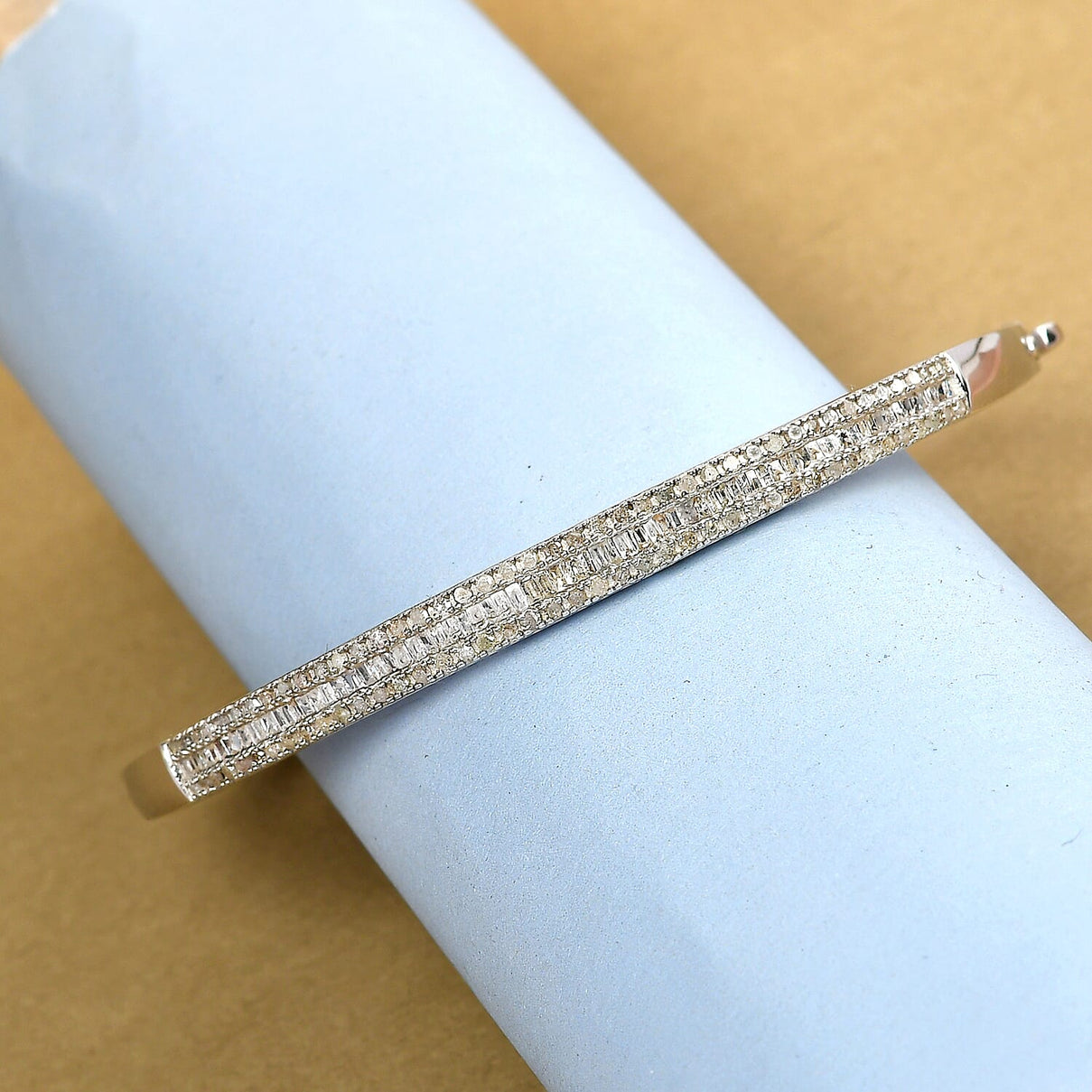 Diamond Half Eternity Bangle Bracelet Size 7.5 inches in Platinum Plated Sterling Silver 1.00 Ct, Silver Wt. 16.06 Gms 8934781 2