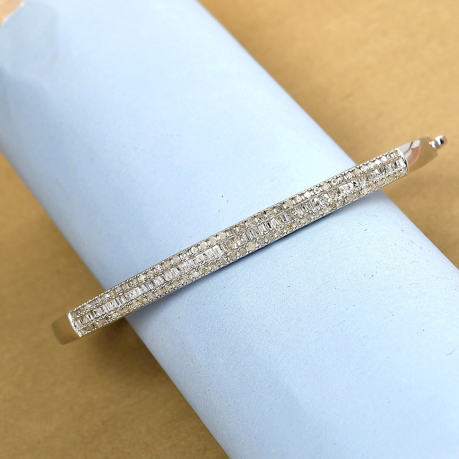 Diamond Half Eternity Bangle Bracelet Size 7.5 inches in Platinum Plated Sterling Silver 1.00 Ct, Silver Wt. 16.06 Gms 8934781 2