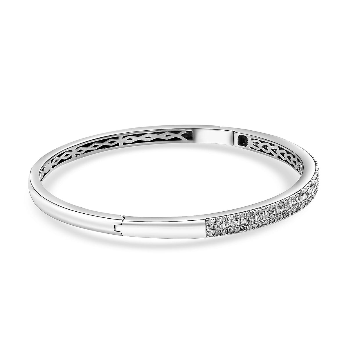 Diamond Half Eternity Bangle Bracelet Size 7.5 inches in Platinum Plated Sterling Silver 1.00 Ct, Silver Wt. 16.06 Gms 8934781 4