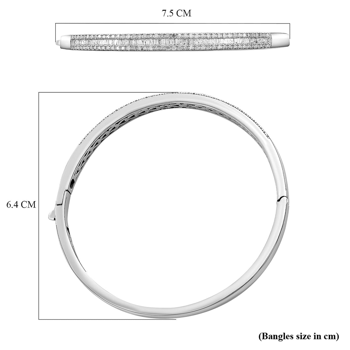 Diamond Half Eternity Bangle Bracelet Size 7.5 inches in Platinum Plated Sterling Silver 1.00 Ct, Silver Wt. 16.06 Gms 8934781 6
