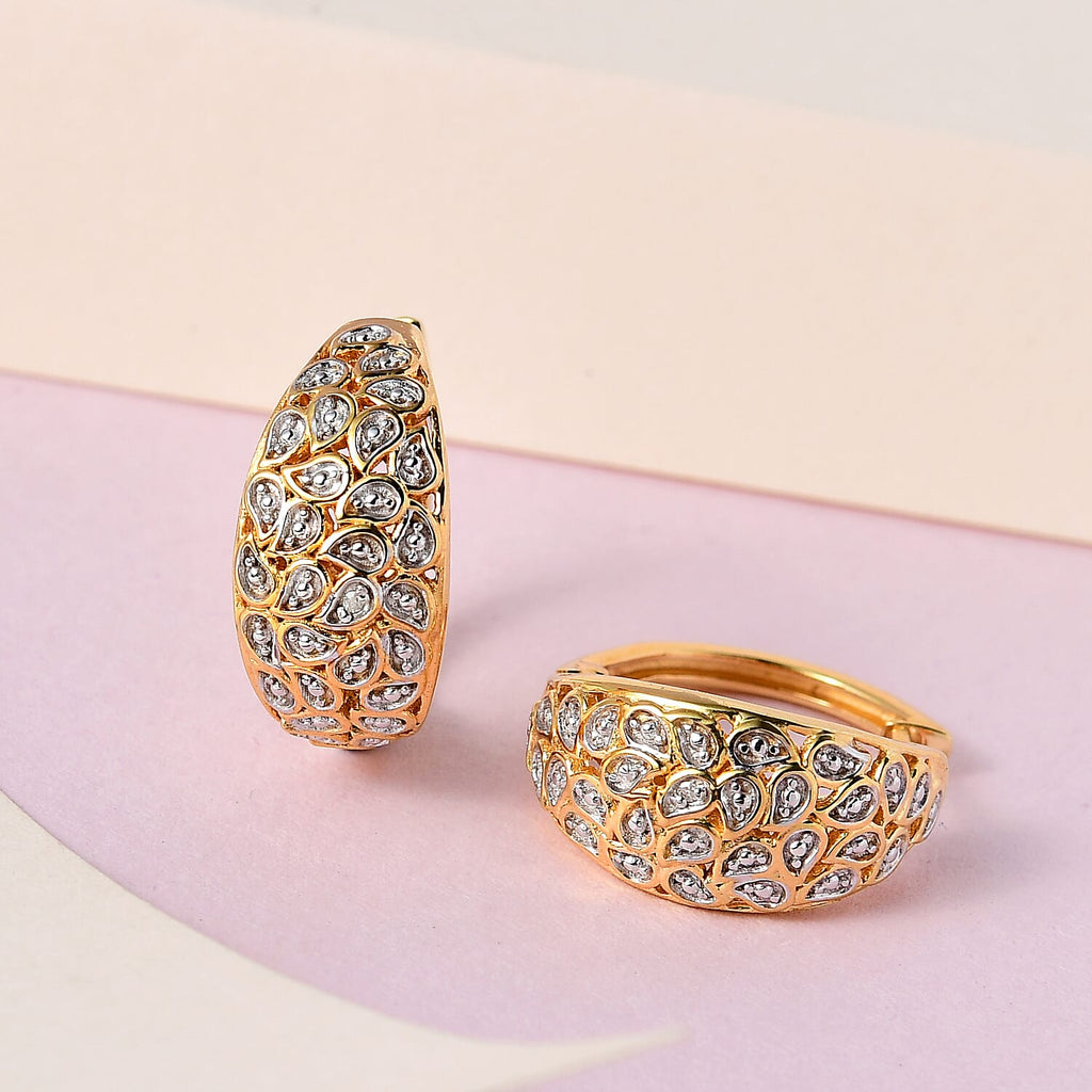 Diamond Hoop Earring in 18K Vermeil Yellow Gold Plated Sterling Silver 0.01 Ct, Silver Wt. 5.16 Gms