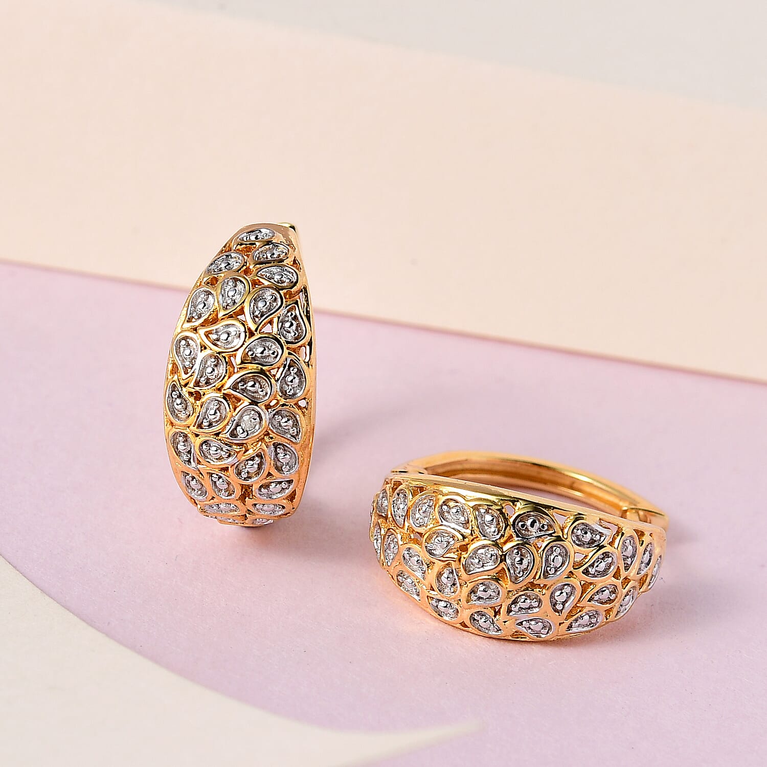 Diamond Hoop Earring in 18K Vermeil Yellow Gold Sterling Silver 0.01 Ct, Silver Wt. 5.16 Gms 7535781 1