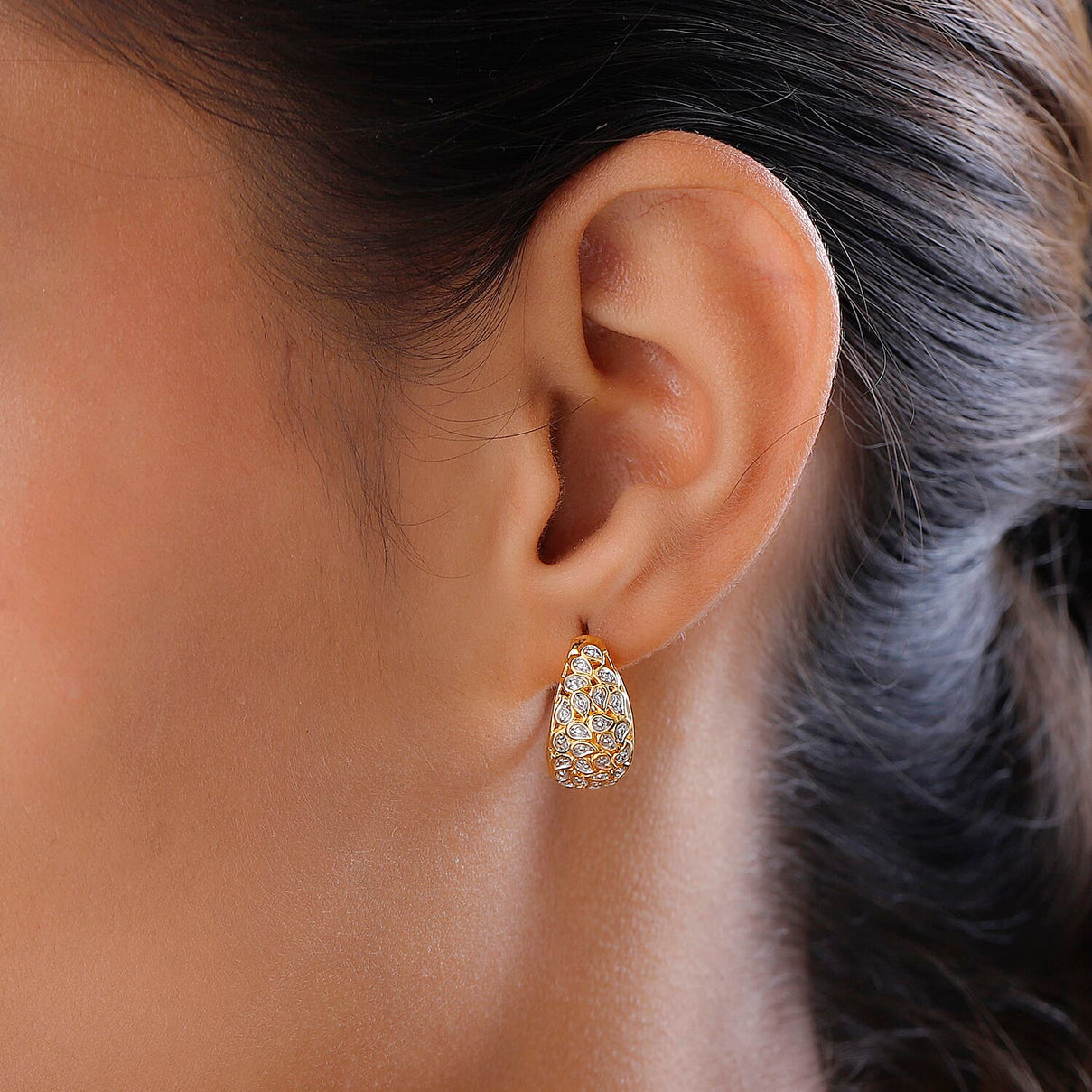 Diamond Hoop Earring in 18K Vermeil Yellow Gold Sterling Silver 0.01 Ct, Silver Wt. 5.16 Gms 7535781 2